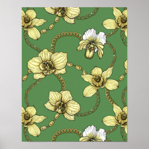 Póster Orquídeas y cadenas, amarillas y kellanas