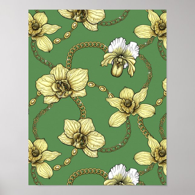 Póster Orquídeas y cadenas, amarillas y kellanas (Frente)