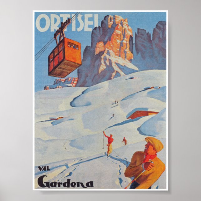 Póster Ortesei Italy Vintage Ski Travel Poster (Frente)