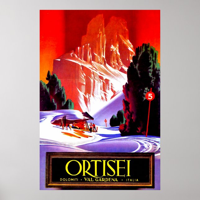Póster Ortisei, Dolomiti Alps, Val Gardena ski, Italia (Frente)