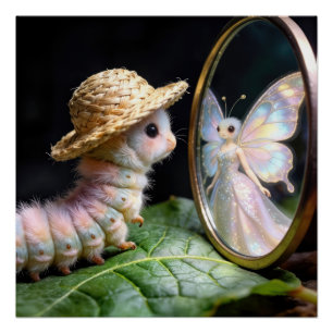 Póster Oruga difusa contemplando a una mariposa de hada