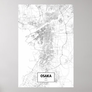 Póster Osaka, Japón (negro en blanco)