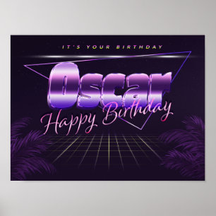 Póster Oscar Name Vorname lila retro Poster Geburtstag