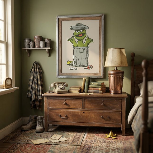 Póster Oscar the Grouch Vintage (Generated image of large size poster on wall)