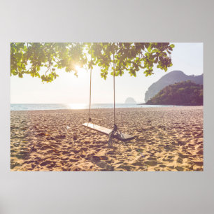Póster Oscilación en la playa en la puesta del sol
