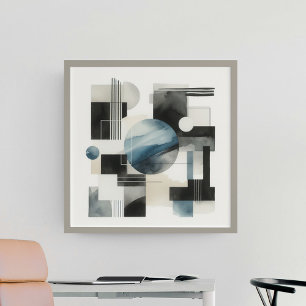 Póster Oscuro Gris Azul Beige Negro Resumen Patrón de art