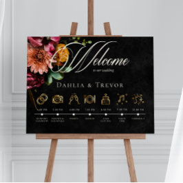 Póster Oscuro y elegante orden de eventos del otoño flora