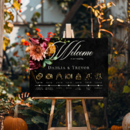 Póster Oscuro y elegante orden de eventos del otoño flora