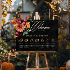 Póster Oscuro y elegante orden de eventos del otoño flora