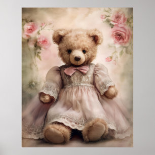 Póster Osito Antiguo Chic Deslucido Niña