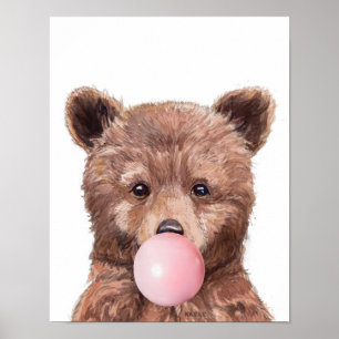 Póster Osito Bebe de Chicle Salón Infantil Cub de Bosque