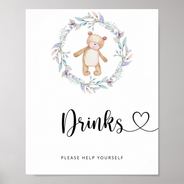 Póster osito bebe Drinks sírvete tú mismo (Frente)