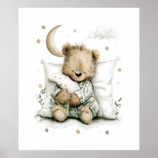 Póster Osito bebé dulce durmiendo profundamente sobre nub