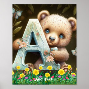 Póster Osito de bebé lindo y caprichoso sosteniendo la le