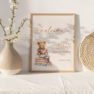 Póster Osito de Cuento de Hadas Baby Shower Boho Bienveni
