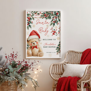 Póster Osito de Navidad Santa Bienvenida a la Fiesta de B