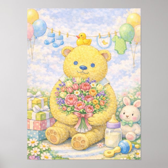 Póster Osito de Pastel con Flores (Frente)