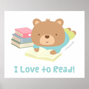 Póster Osito De Peluche Adorable Ama Leer Para Niños