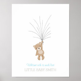 Póster Osito de peluche azul para libro de firmas de baby