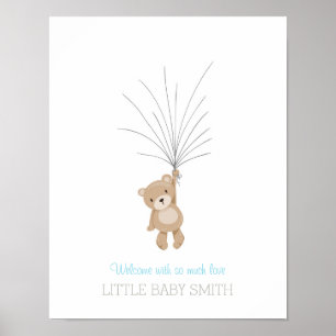 Póster Osito de peluche azul para libro de firmas de baby