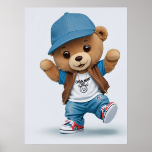 Póster Osito de peluche de cómic genial en estilo de Hip