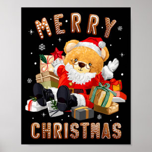 Póster Osito de peluche lindo de Navidad Santa Claus 