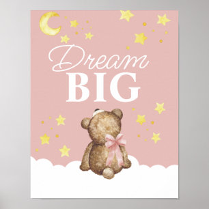 Póster Osito de peluche para niñas con luna y estrellas p
