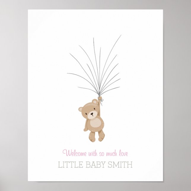 Póster Osito de peluche rosa para libro de firmas de baby (Frente)