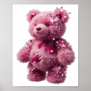 Póster Osito de peluche rosa plateado de moda con cristal
