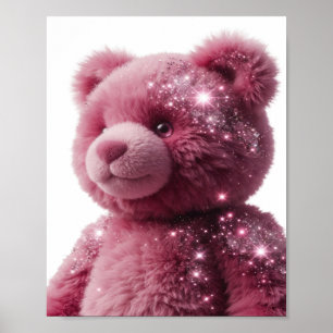 Póster Osito de peluche rosa plateado elegante con brillo