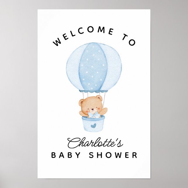 Póster Osito de peluche simple globo azul (Frente)