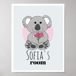 Póster Osito Koala Lindo Dibujo Animado Para Niñas & Nomb