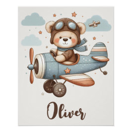 Póster Osito Piloto Caprichoso Personalizado