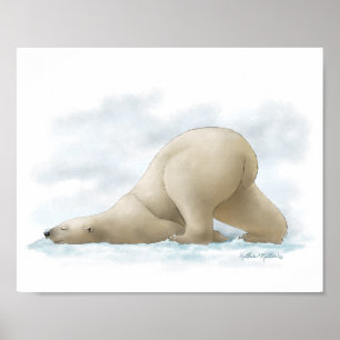 Póster Osito Polar Lindo Dibujo Animado en la nieve