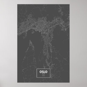 Póster Oslo, Noruega (blanco sobre negro)