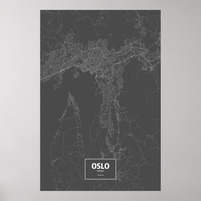 Póster Oslo, Noruega (blanco sobre negro) (Frente)