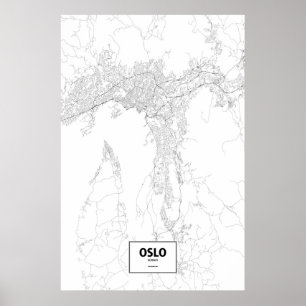 Póster Oslo, Noruega (negro sobre blanco)