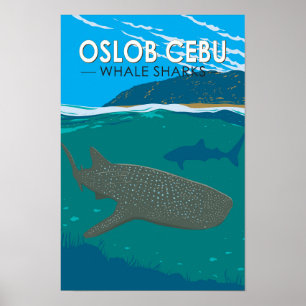 Póster Oslob Cebu Filipinas Tiburón Ballena Viaje Vintage