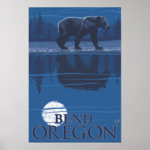 Póster Oso a la luz de la luna - Bend, Oregón