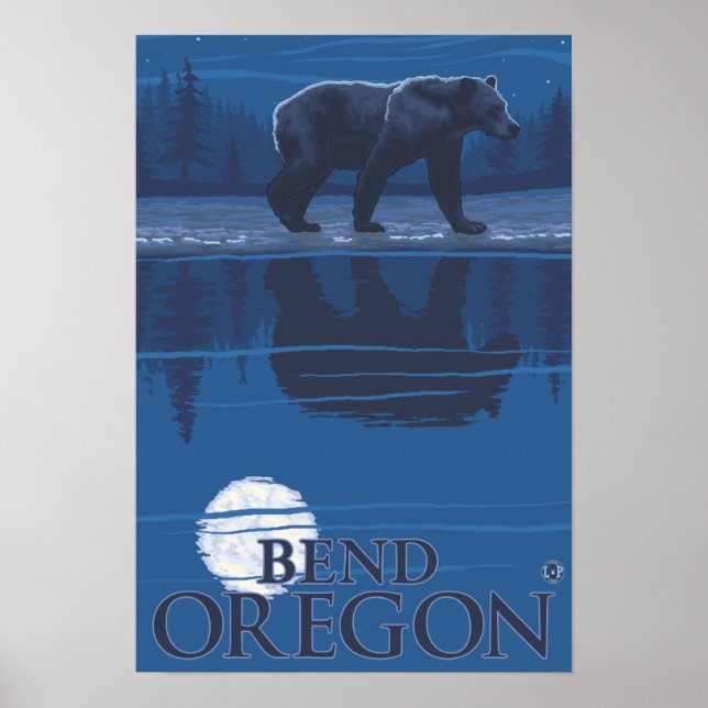 Póster Oso a la luz de la luna - Bend, Oregón (Frente)