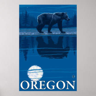 Póster Oso a la luz de la luna - Oregón