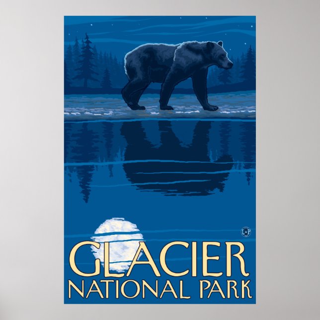 Póster Oso a la luz de la luna - Parque Nacional Glacier, (Frente)