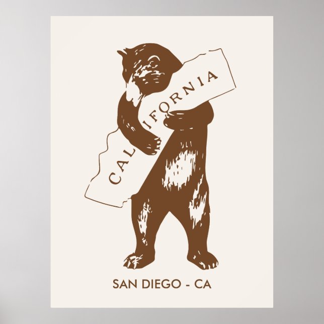 Póster Oso Abrazando Mapa de California Ciudad Personaliz (Frente)