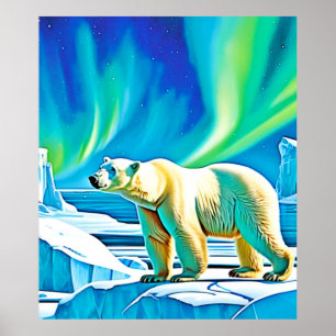 Póster Oso Ártico Luces del Norte