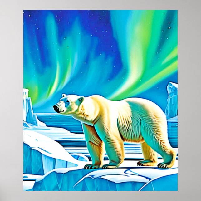 Póster Oso Ártico Luces del Norte (Frente)