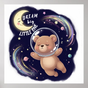 Póster Oso Astronauta Cuto, Personalizable de guardería
