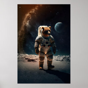 Póster Oso Astronauta Estampado Funny Grizzly en Traje Es