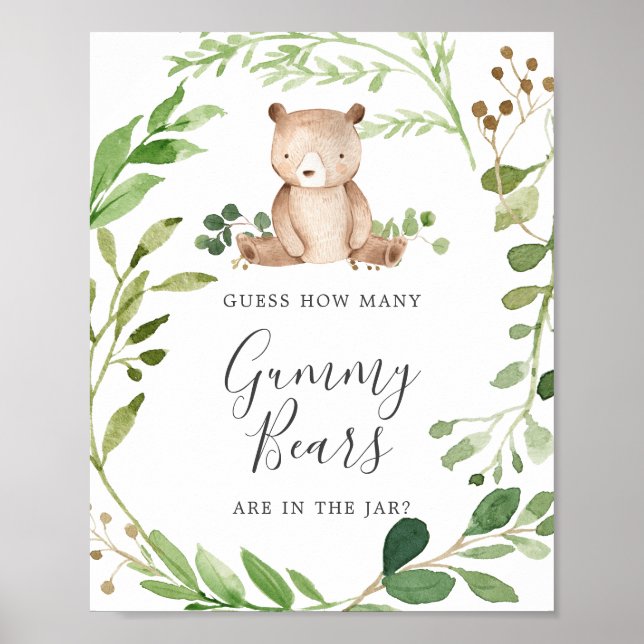 Póster Oso Baby Shower Adivina Cuántos Osos De Gummy (Frente)