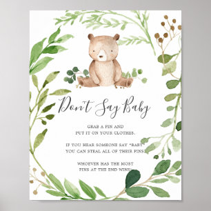 Póster Oso Baby Shower no diga Rótulo bebé
