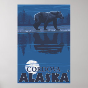 Póster Oso bajo la luz de la luna - Córdoba, Alaska